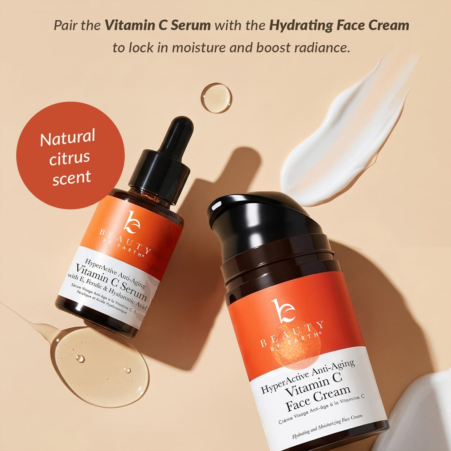 Beauty by Earth Vitamin C Face Cream and Serum - USA Made with Organic & Natural Ingredients