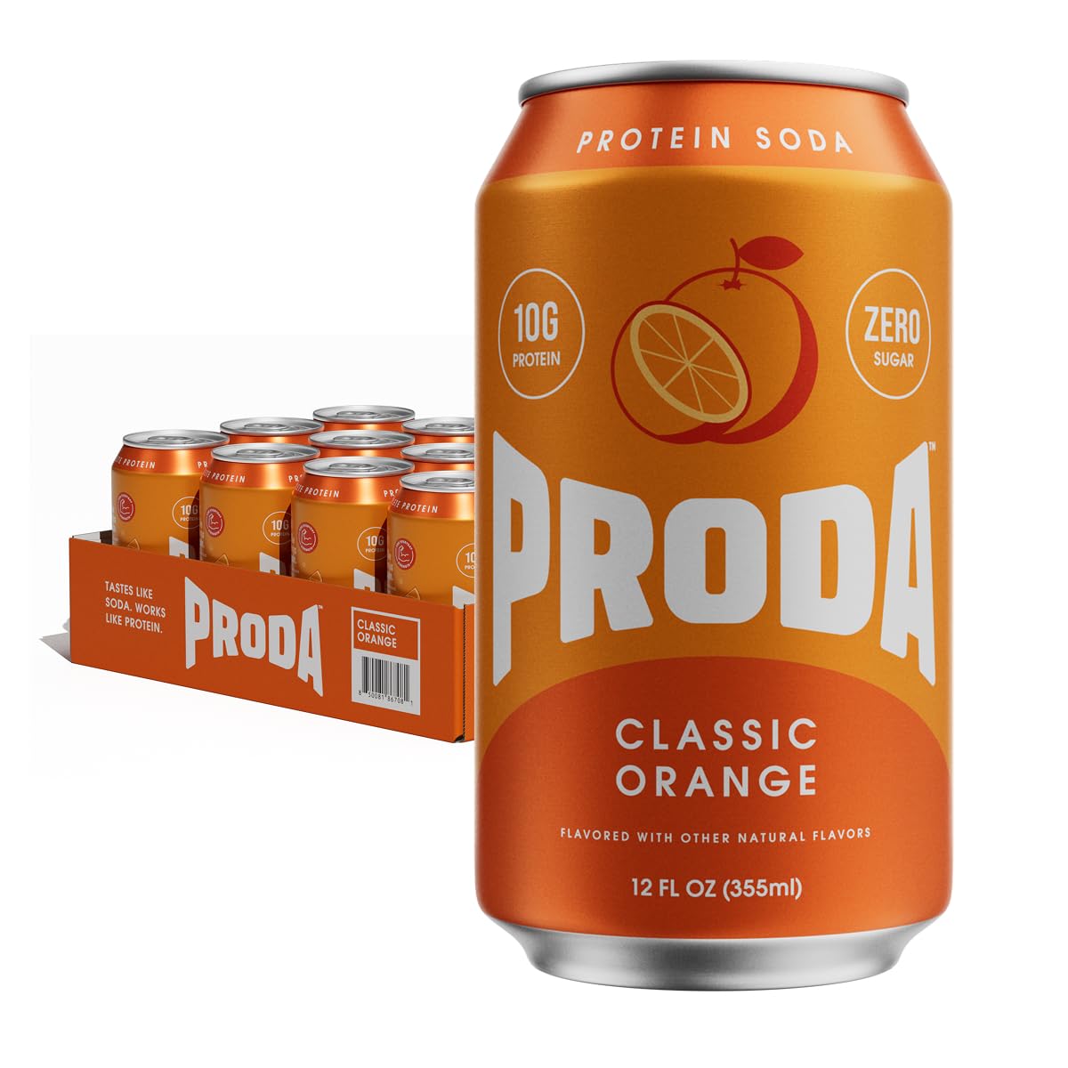 Proda Protein Soda, 10g Whey Protein, Zero Sugar, Golden Apple, 12-Pack