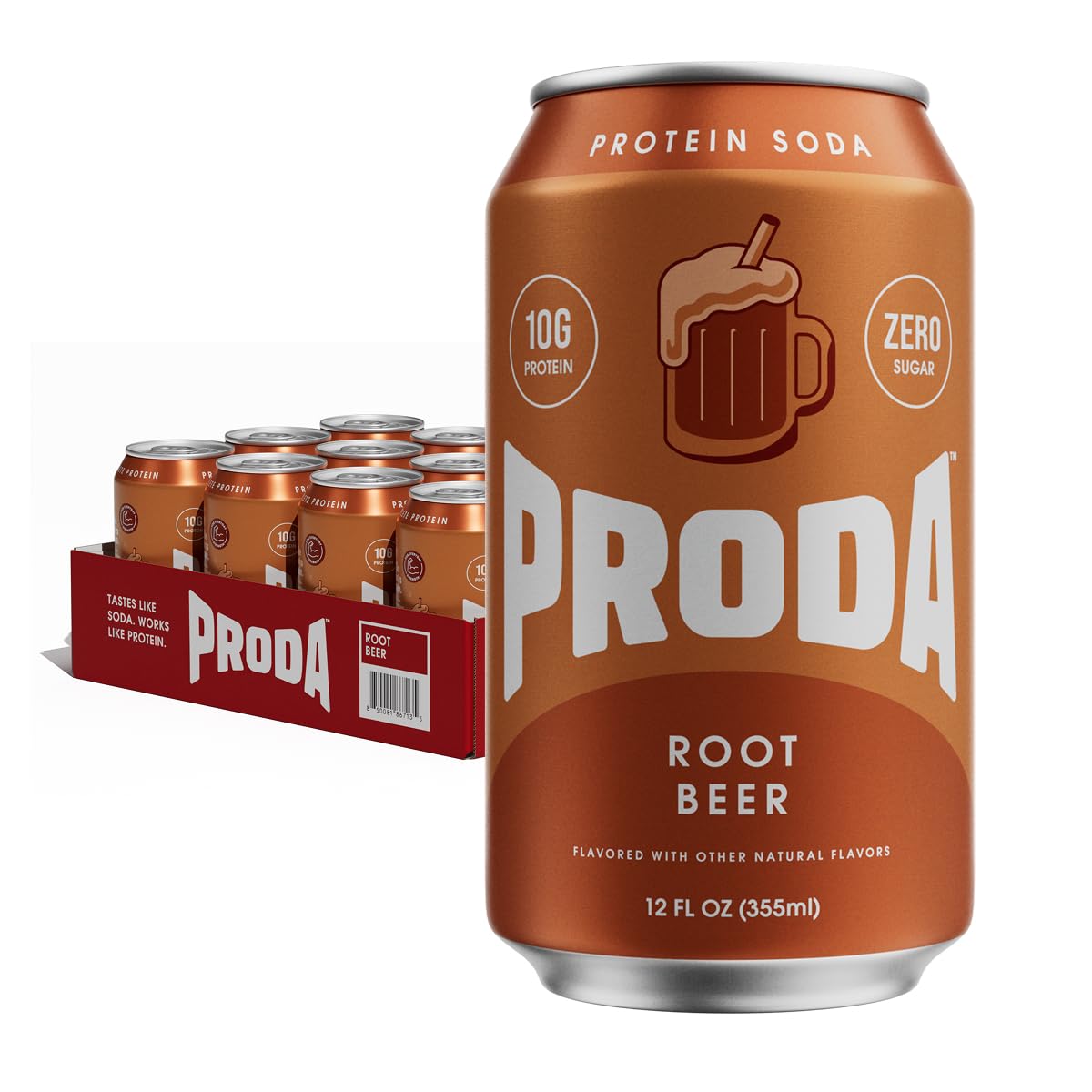 Proda Protein Soda, 10g Whey Protein, Zero Sugar, Golden Apple, 12-Pack