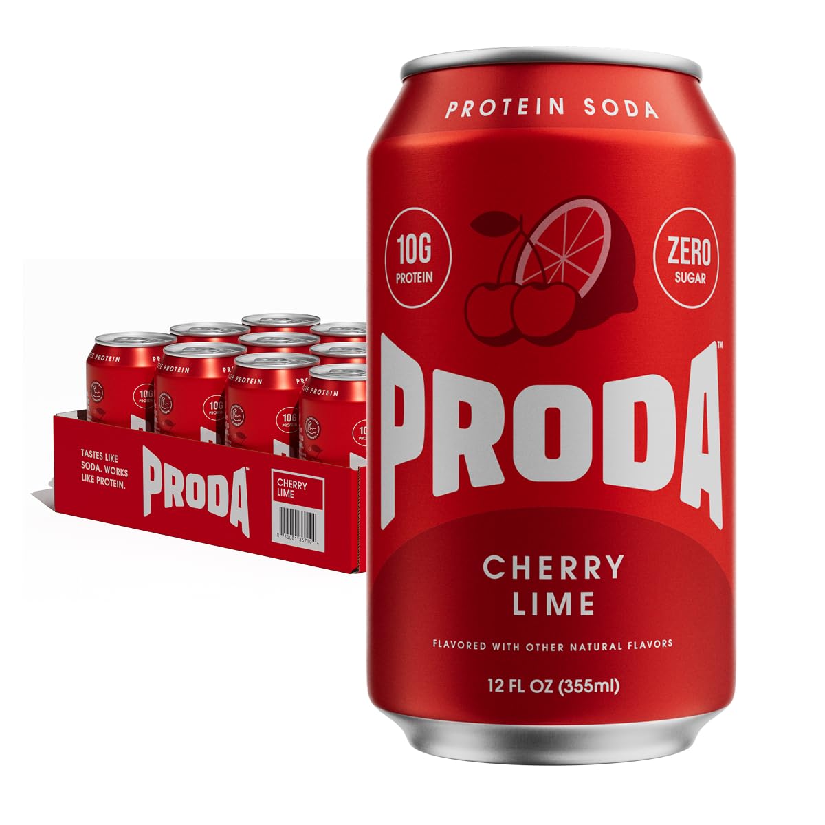 Proda Protein Soda, 10g Whey Protein, Zero Sugar, Golden Apple, 12-Pack