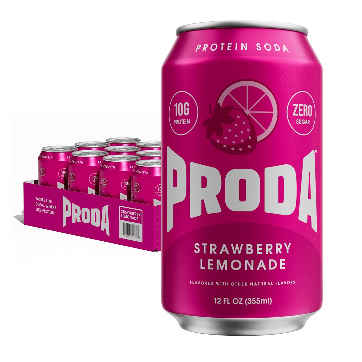 Proda Protein Soda, 10g Whey Protein, Zero Sugar, Golden Apple, 12-Pack