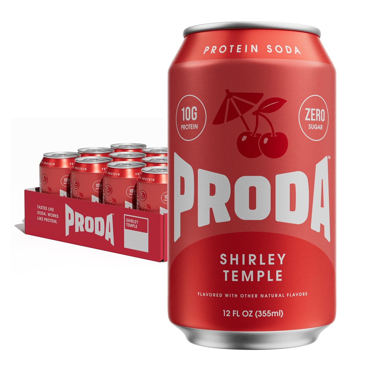 Proda Protein Soda, 10g Whey Protein, Zero Sugar, Golden Apple, 12-Pack