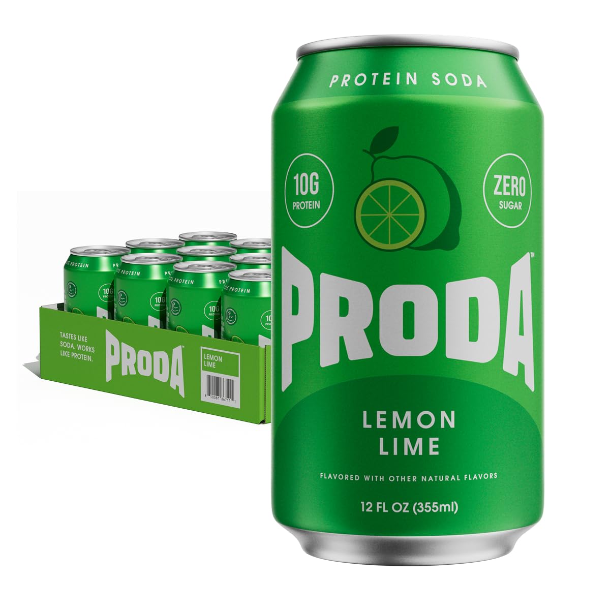 Proda Protein Soda, 10g Whey Protein, Zero Sugar, Golden Apple, 12-Pack