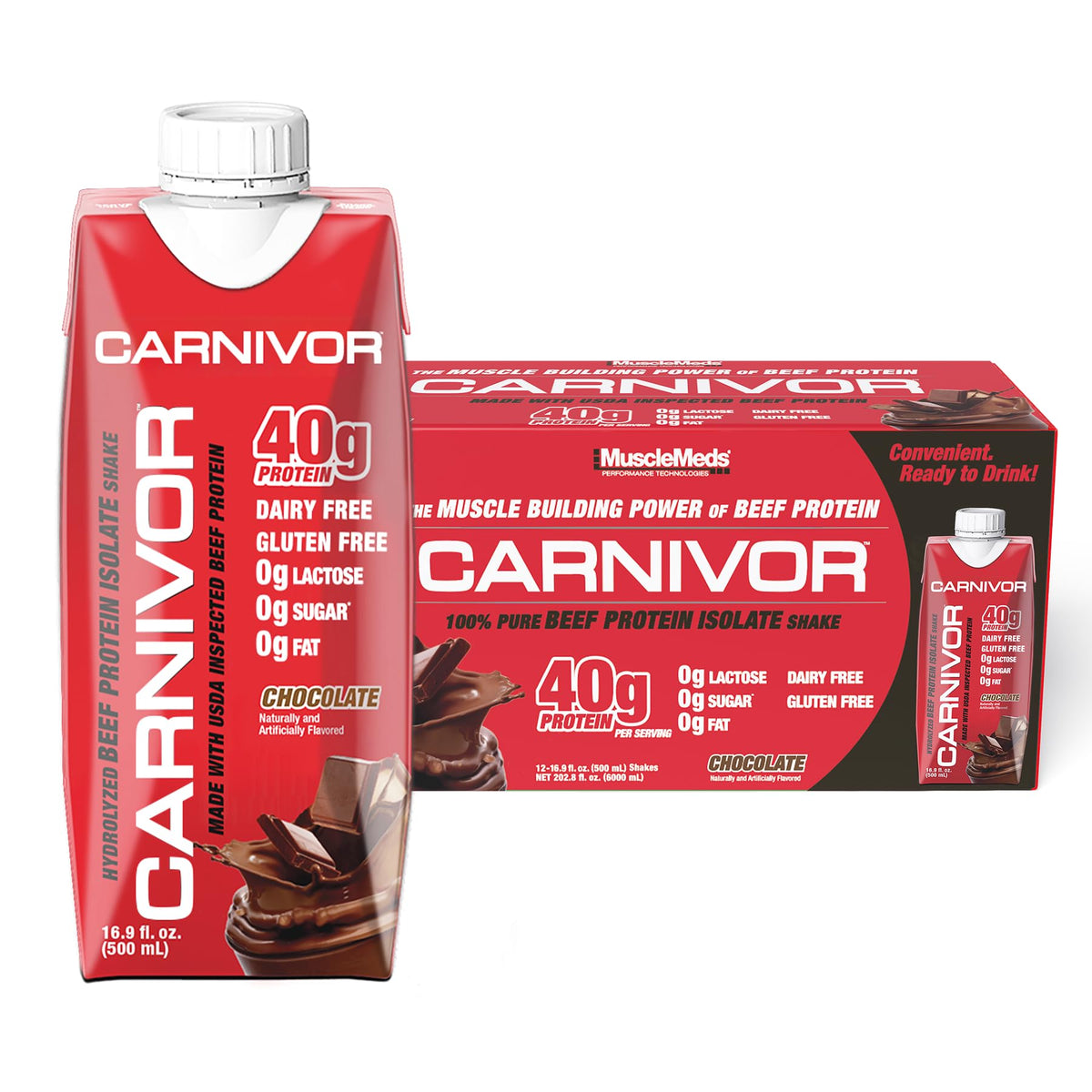 MuscleMeds Carnivor RTD, Ready to Drink Protein, Lactose Free, Sugar Free, 40g Isolate Protein, Muscle Building, Recovery, Halal Certified, Fruity Cereal, 16.9 Fl Oz (Pack of 12)