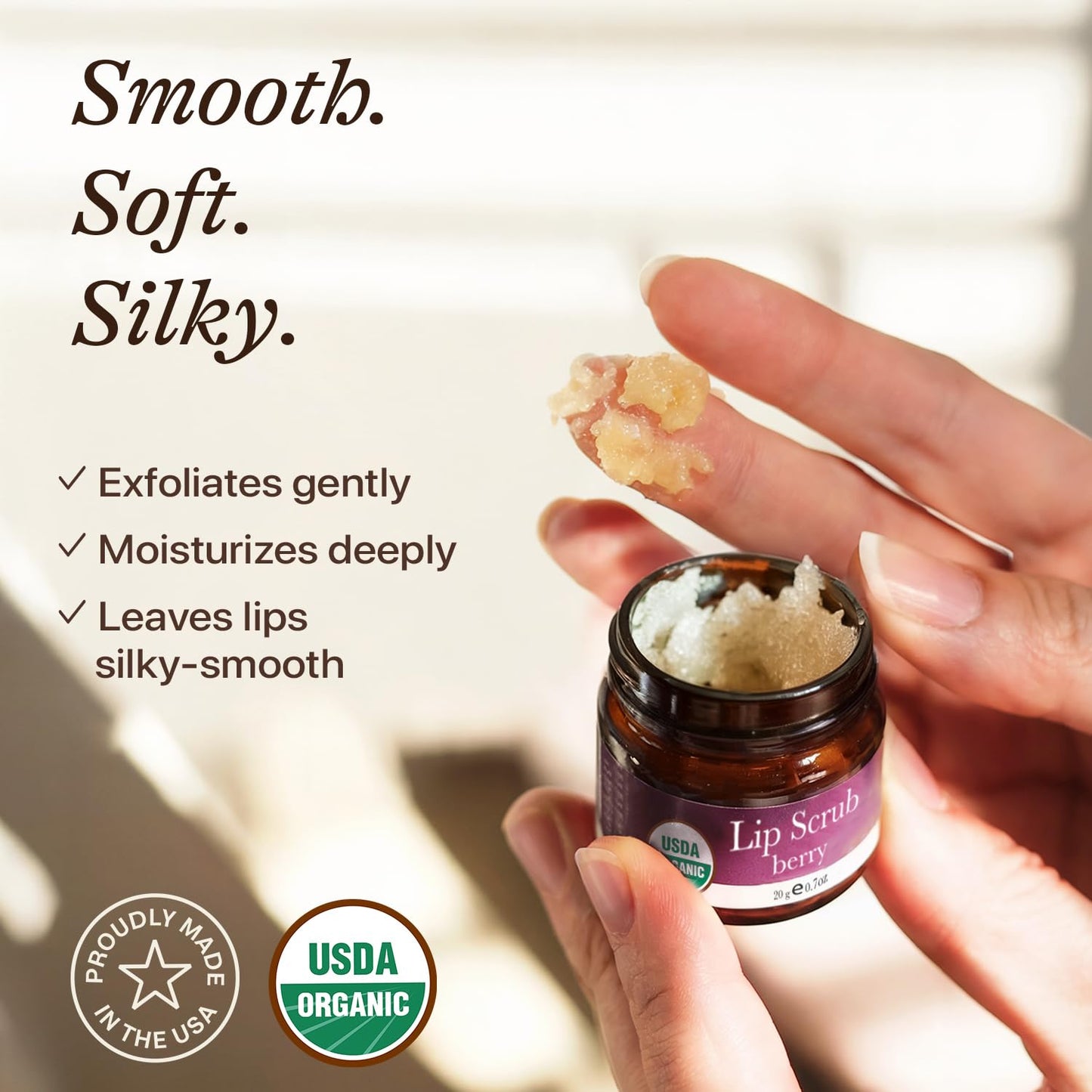 USDA Organic Lip Scrub Vanilla - USA Made with Natural Ingredients, Moisturizing Scrub Exfoliator for Dry Lips, Lip Sugar Scrubber Exfoliator for Smooth Lips, Small Beauty Gifts