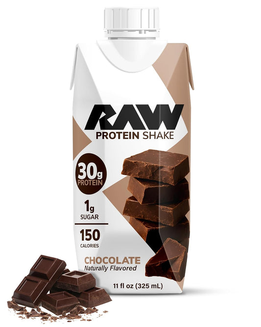 RAW Chocolate Protein Shake - Ready-to-drink Protein Drinks with 30g of Grass-Fed Whey Protein Isolate for Post-Workout - Low-Sugar & Gluten-Free Meal Replacement Drink & Breakfast Shake, 12 Fl Oz (12-Pack)