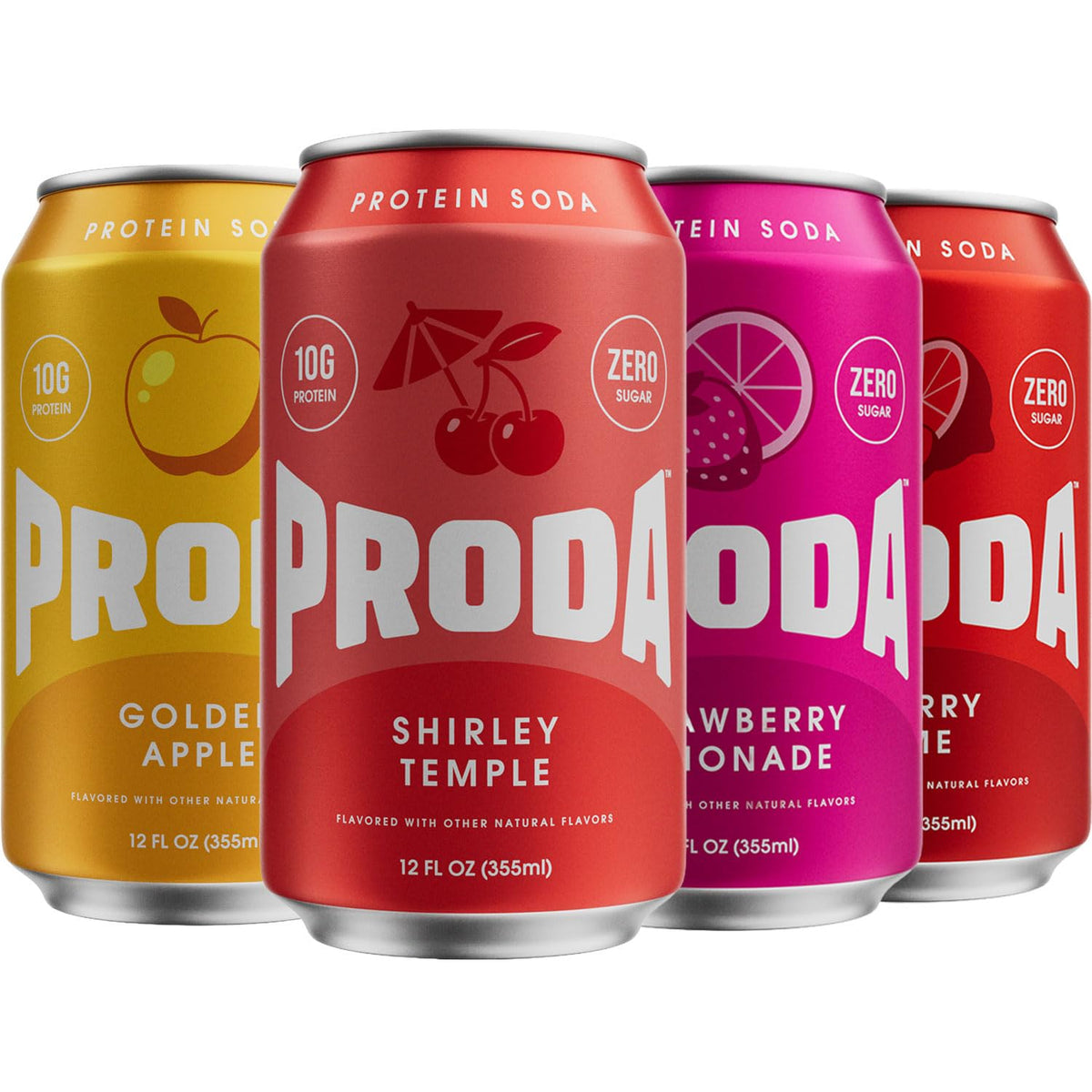 Proda Protein Soda, 10g Whey Protein, Zero Sugar, Golden Apple, 12-Pack