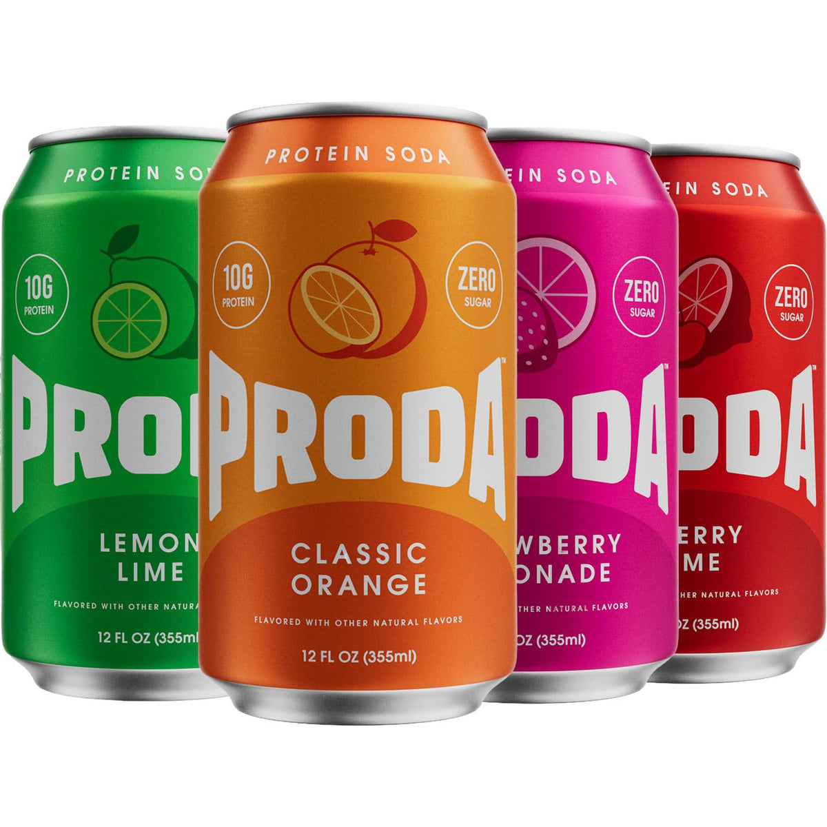 Proda Protein Soda, 10g Whey Protein, Zero Sugar, Golden Apple, 12-Pack