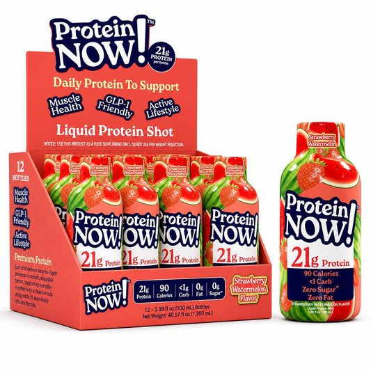 Protein Now Liquid 3 oz. Protein Shot By NutraBio– 21g Protein, 0 Carbs, 0 Fat, GLP-1 Support, Ready-to-Drink, No Refrigeration, Whey & Collagen Protein for Hair, Skin & Nails, Liquid Protein On-the-Go Nutrition- Strawberry Watermelon
