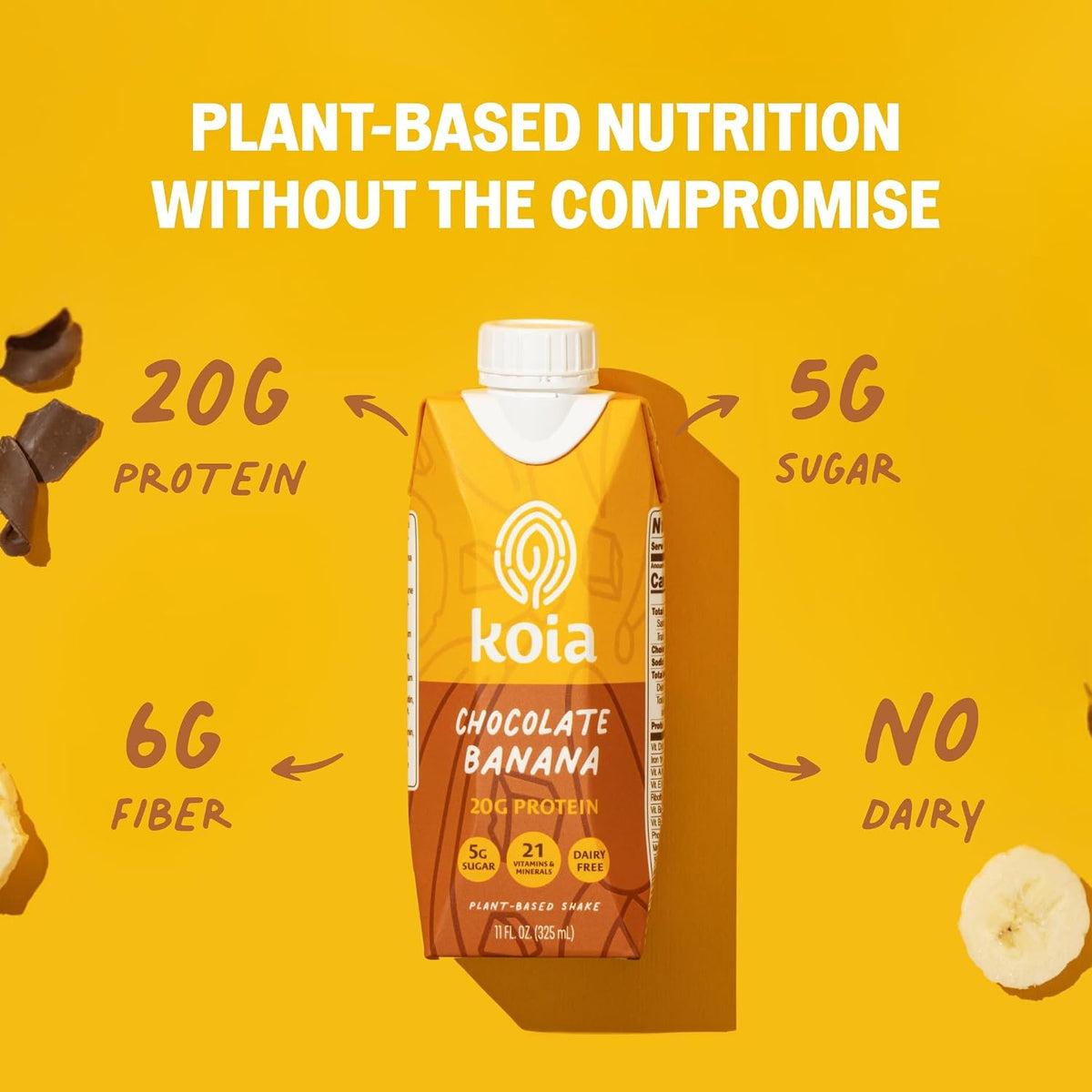 Koia Plant-Based Protein Shake, Chocolate Banana, 11 Fl Oz (Pack of 12)