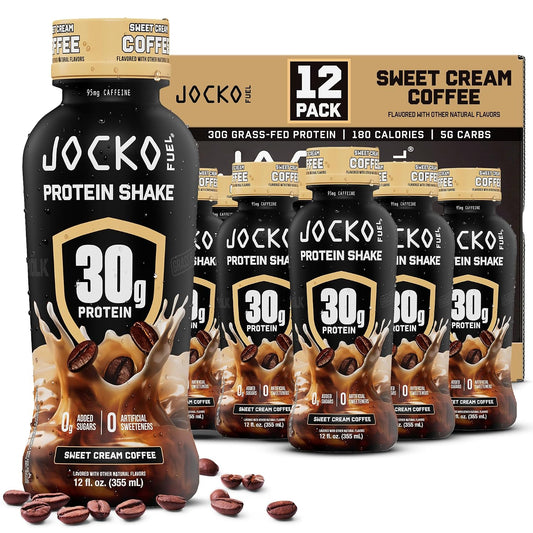 Jocko Fuel High Protein Shakes, Sweet Cream Coffee, 12 fl oz | 12 Pack