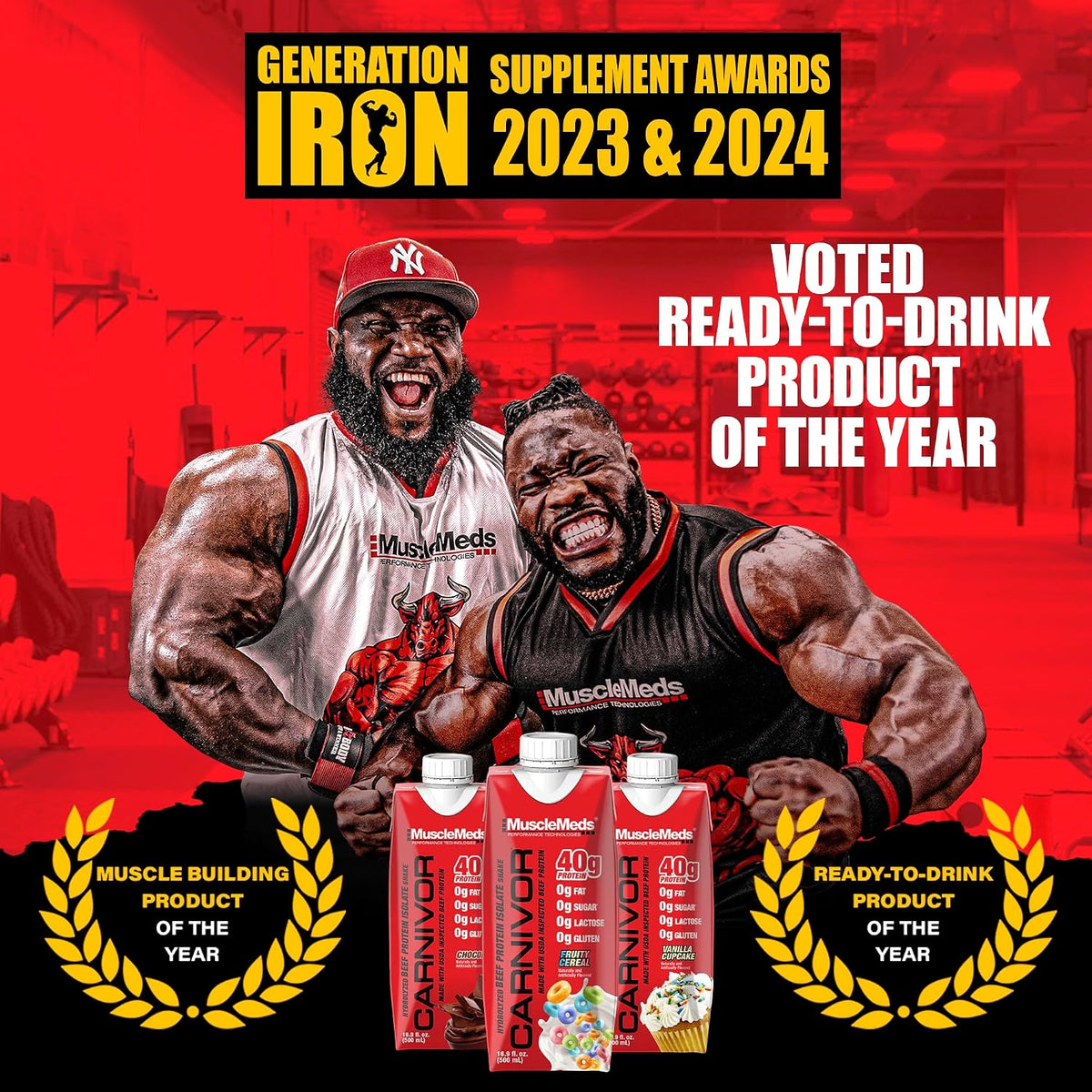 MuscleMeds Carnivor RTD, Ready to Drink Protein, Lactose Free, Sugar Free, 40g Isolate Protein, Muscle Building, Recovery, Halal Certified, Fruity Cereal, 16.9 Fl Oz (Pack of 12)
