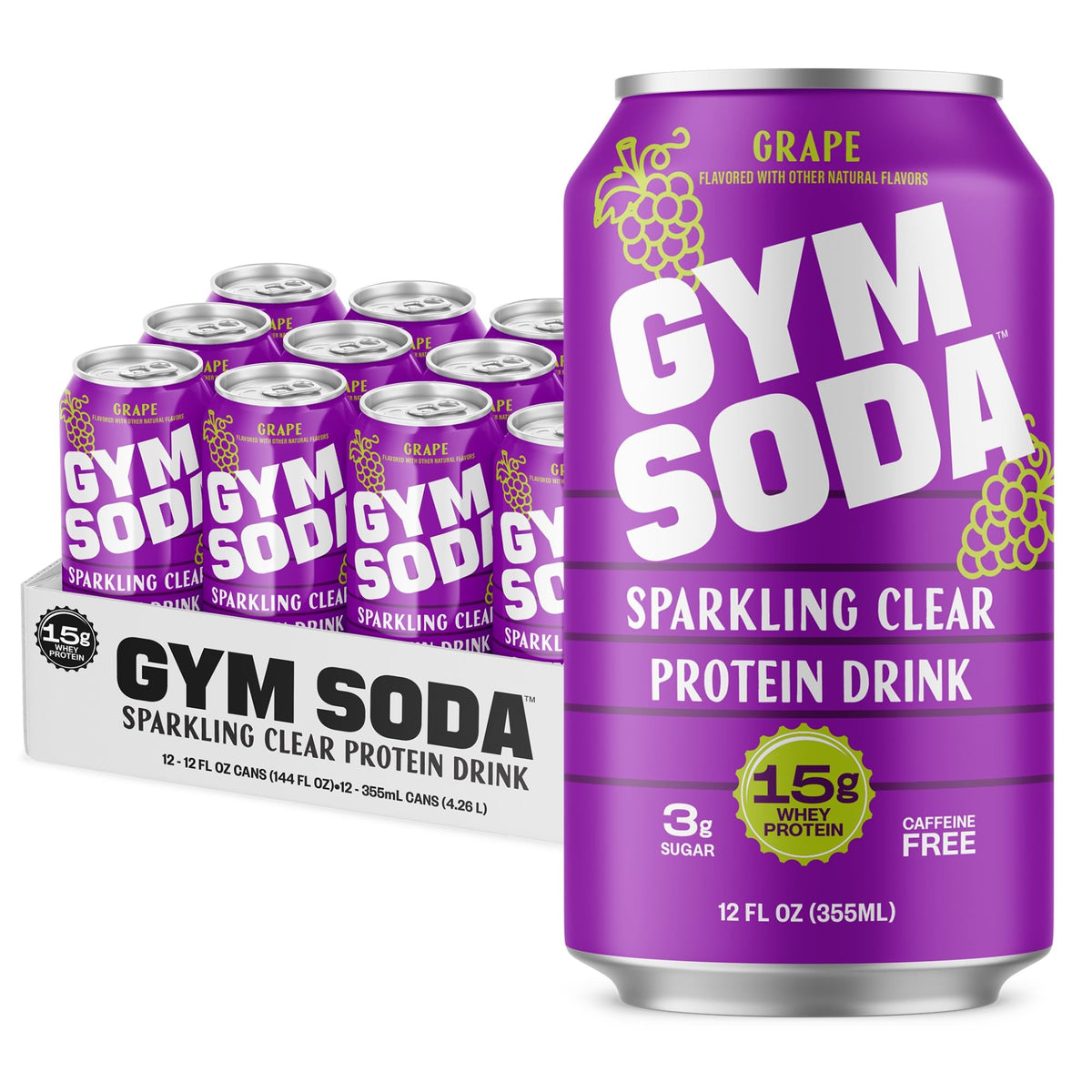 Gym Soda Sparkling Clear Protein Drink, 15g Protein, 12pk, Shirley Temple