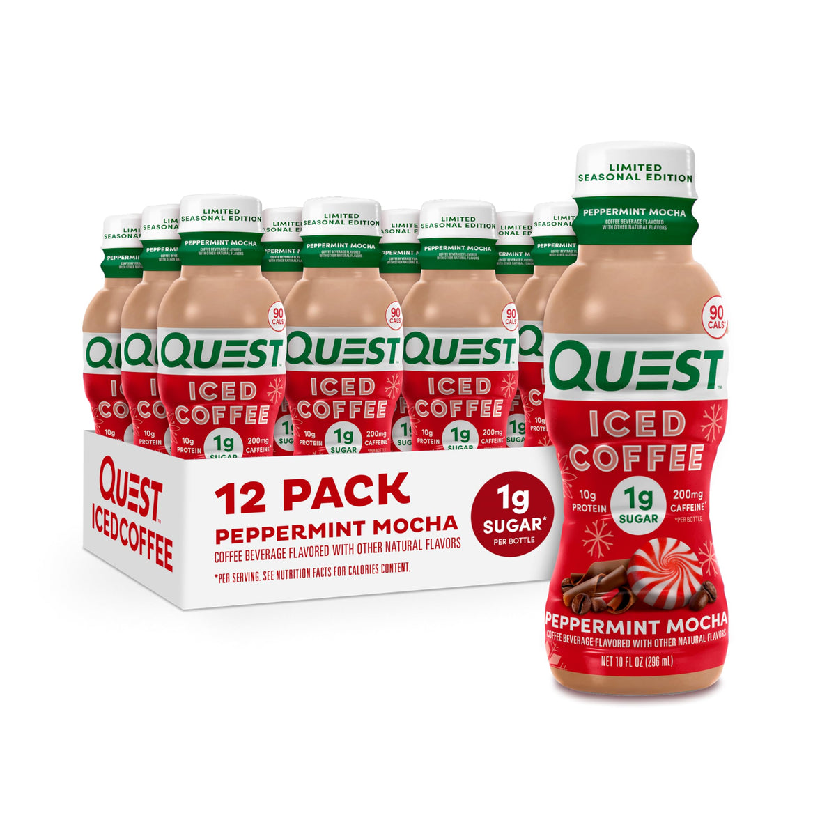 Quest Nutrition Iced Coffee, Mocha Latte, 1g of Sugar, 10g of Protein, 90 calories, 200mg of caffeine, 12 Count