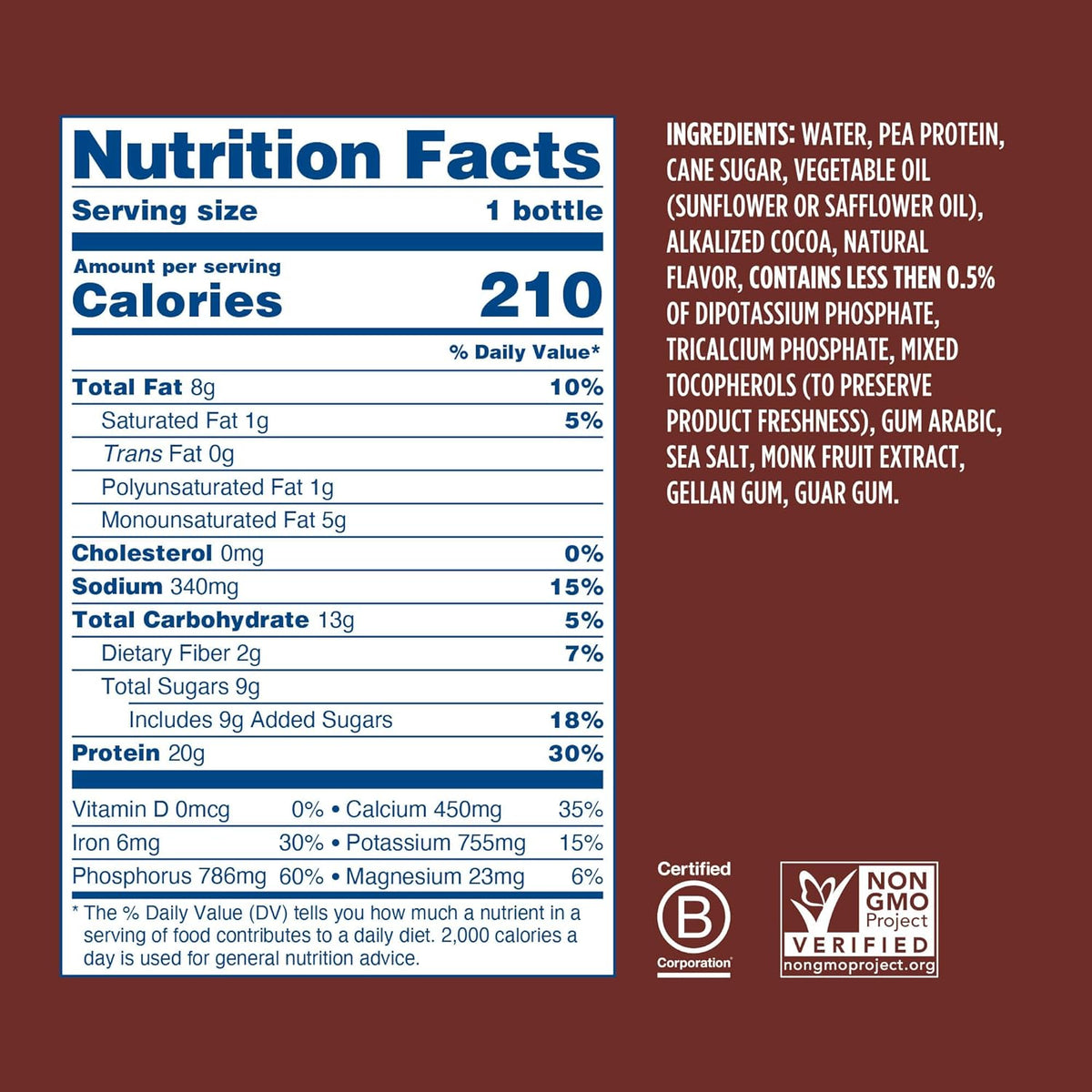 Ripple Chocolate Plant Based Protein Shake | 20g of Quality Sourced Pea Protein, Calcium Rich, Cocoa | Shelf Stable | Vegan & Non GMO | Dairy, Soy, Nut, & Gluten Free | 12 Fl Oz Bottles (Pack of 12)