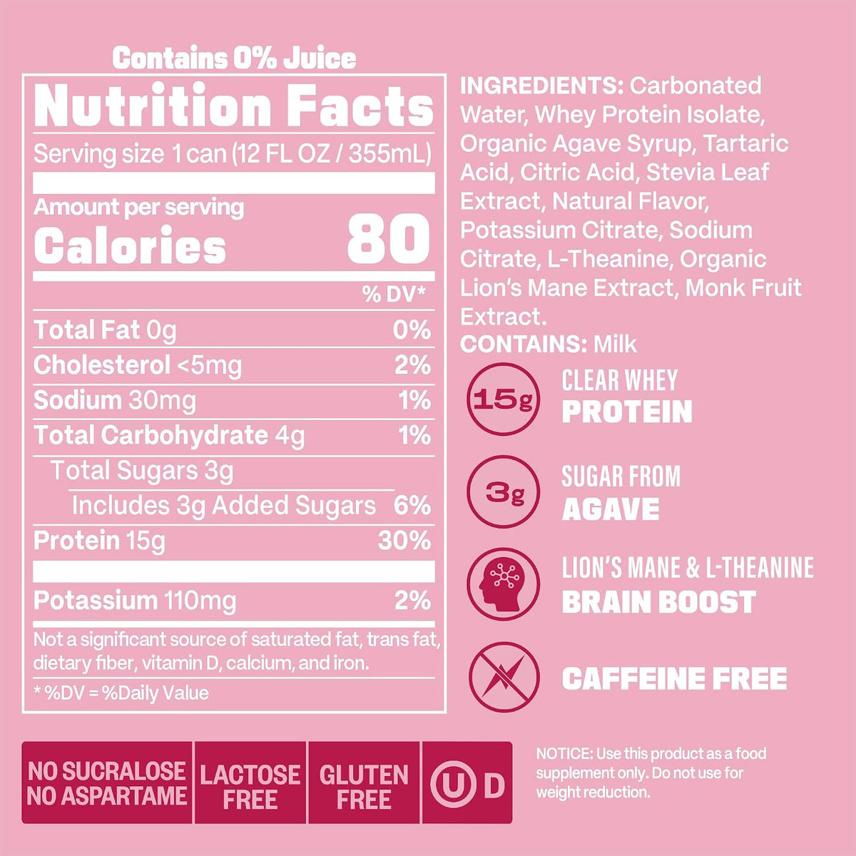 Gym Soda Sparkling Clear Protein Drink, 15g Protein, 12pk, Shirley Temple