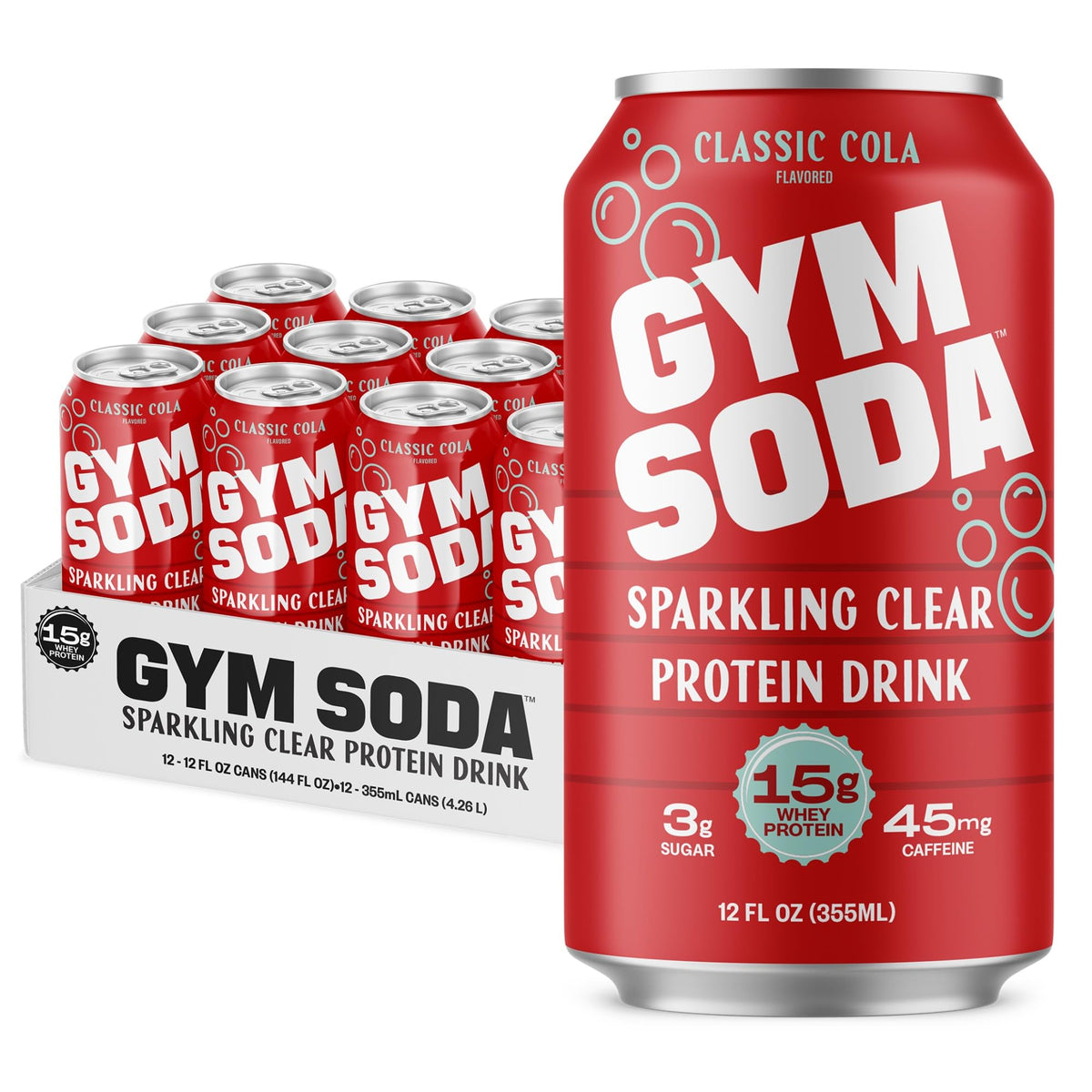 Gym Soda Sparkling Clear Protein Drink, 15g Protein, 12pk, Shirley Temple