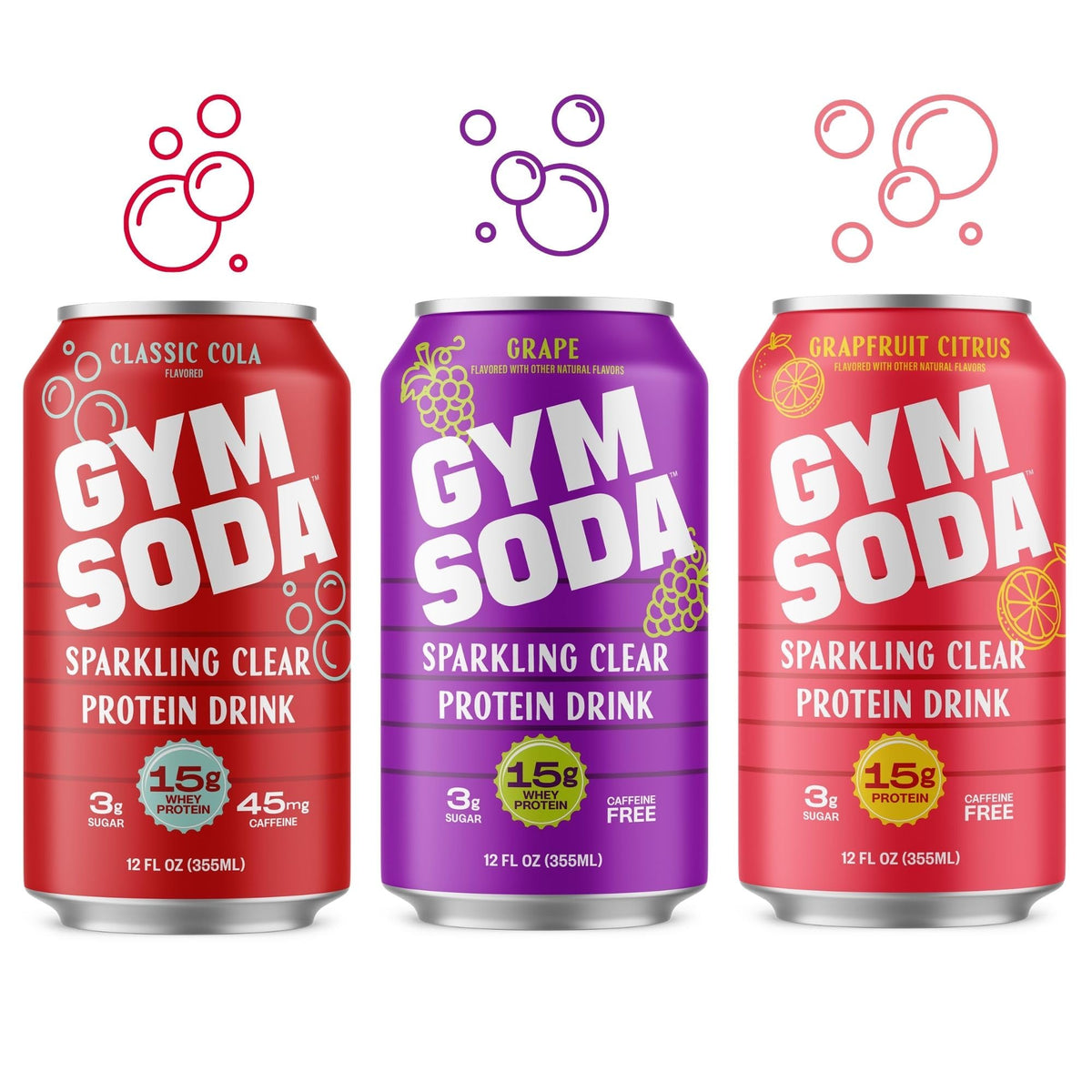 Gym Soda Sparkling Clear Protein Drink, 15g Protein, 12pk, Shirley Temple