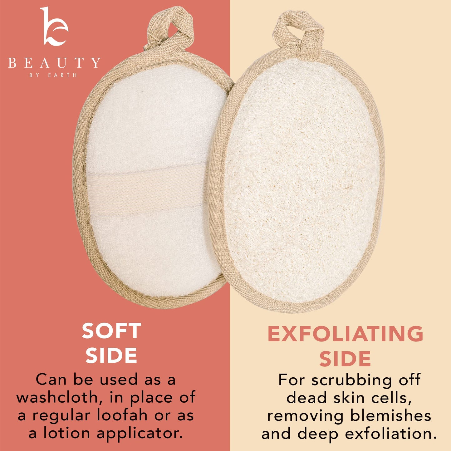 Exfoliating Loofah Sponge Body Scrubber - Pack of 2 Natural Loofah Sponges, Shower Body Exfoliator Scrubbing Pads for Removing Dead Skin