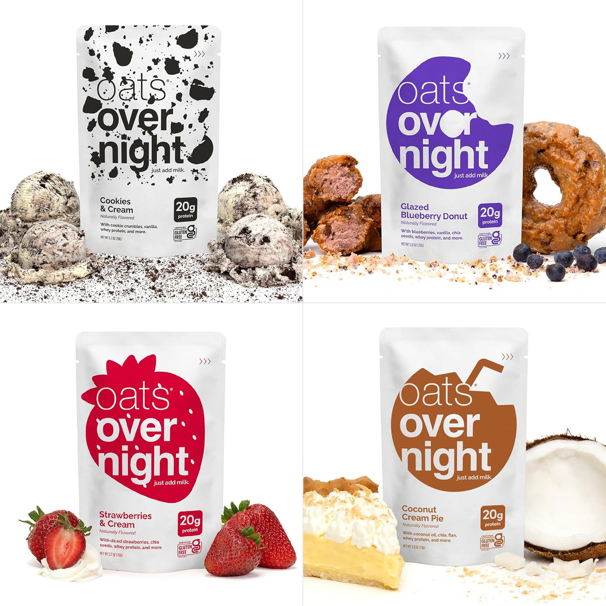 Oats Overnight Party Variety Pack – High Protein Oatmeal, 8 Pack + Bottle